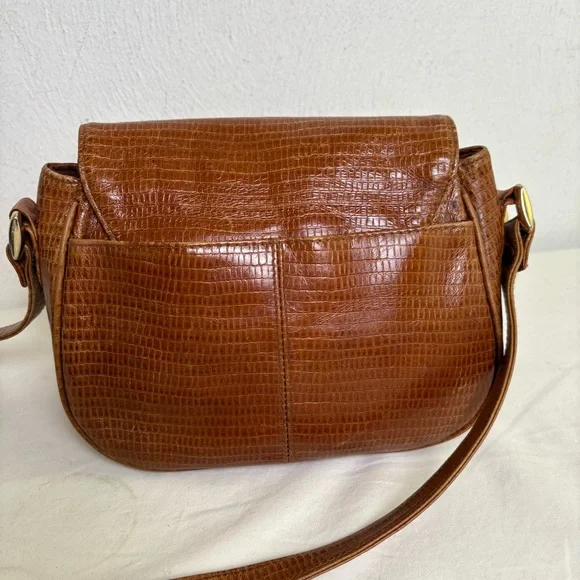 ETIENNE AIGNER vintage croc embossed cognac leather crossbody bag - Picture 8 of 16